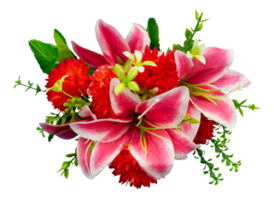 bouquet of lilies with leaves top view isolated png