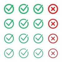 Tick and cross signs. Green checkmark and red X icons, isolated on white background. vector