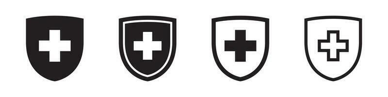 Immune system icon. Medical cross in the shield. Vector illustration.