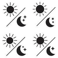 Night icon of the moon with stars and sun icon, vector on white background.