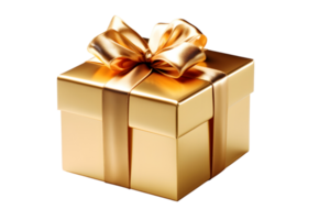 Shiny golden gift box with ribbon, ai generated png