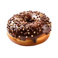 donut with chocolate icing and chip topping, ai generated png