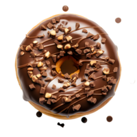 chocolate donut or doughnut with nuts, png