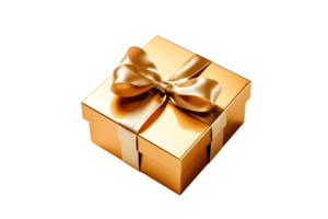 golden box with ribbon, ai generated png