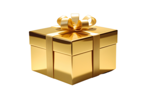 gouden geschenk doos met goud lint, ai gegenereerd png