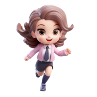 businesswoman cartoon character running smiling and cute on transparent background, work enthusiasm concept. png