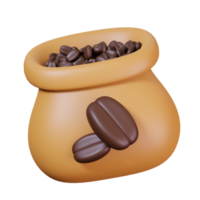 Open hessian bag for coffee grains. Food ingredient. isolated. Coffee shop and cafe icon. 3D render illustration png