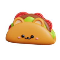 Taco. Cute fast food character isolated. 3D Rendering png