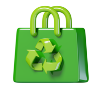 Green fabric bag with recycle symbol isolated. ecology and environment icon concept. 3D render illustration. png