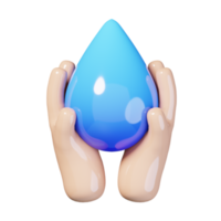 Hand holding water drop isolated. ecology and environment icon concept. Save the water day in March. 3D render illustration png