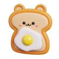 Fried Egg With Toast. Cute fast food character isolated. 3D Rendering png