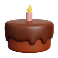 Birthday chocolate cake with candle. Fast food meal and dessert icon isolated. 3D Rendering png