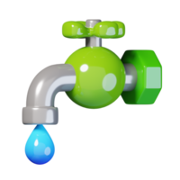gocciolante in esecuzione acqua rubinetto rubinetto icona isolato. ecologia e ambiente icona concetto. 3d rendere illustrazione. png