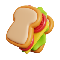 Chese and vegetable sandwich. Fast food meal icon isolated. 3D Rendering png