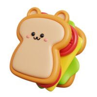 Sandwich. Cute fast food character isolated. 3D Rendering png