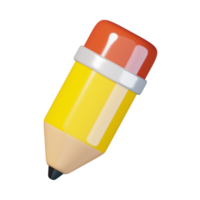 Yellow wooden pencil with rubber eraser isolated. Education and school icon. 3D render illustration. png