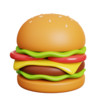 Hamburger of cheeseburger. snel voedsel maaltijd icoon geïsoleerd. 3d renderen png