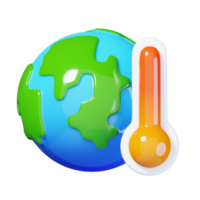 Rising global temperatures. Earth with a thermometer isolated. Ecology and environment icon concept. 3D render illustration. png