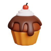 Chocolate cupcake with cherry. Fast food meal and dessert icon isolated. 3D Rendering png