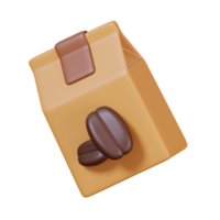 Brown paper food bag package of coffee isolated. Coffee shop and cafe icon. 3D render illustration. png