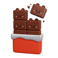 Chocolate bar. Cute dessert sweet character isolated. 3D Rendering png