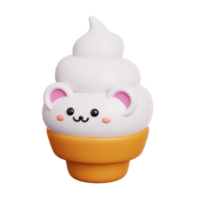 la glace crème Coupe. mignonne dessert sucré personnage isolé. 3d le rendu png