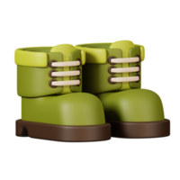 Hiking boots isolated. Camping and hiking equipment. Summer camp and holiday vacation. 3D rendering png