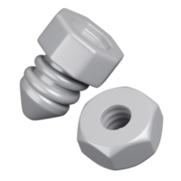 Steel nut and one bolt arranged. Construction tools minimal icon isolated. 3D render illustration. png