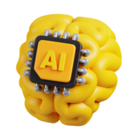 AI chip with brain icon isolated. AI support in business and artificial intelligence technology concept. 3D Render illustration. png