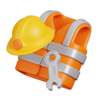 Safety Vest Reflective shirt beware, traffic shirt and helmet. Construction tools minimal icon isolated. 3D render illustration. png