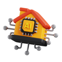 Smart home symbol with AI chip icon isolated. AI support in business and artificial intelligence technology concept. 3D Render illustration. png