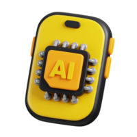 AI chip with smartphone icon isolated. AI support in business and artificial intelligence technology concept. 3D Render illustration. png