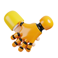 Roboter Handschlag Mensch Symbol isoliert. ai Unterstützung im Geschäft und künstlich Intelligenz Technologie Konzept. 3d machen Illustration. png