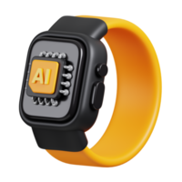 AI chip smart watch icon isolated. AI support in business and artificial intelligence technology concept. 3D Render illustration. png