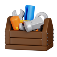 Wooden toolbox with tools. Construction tools minimal icon isolated. 3D render illustration. png