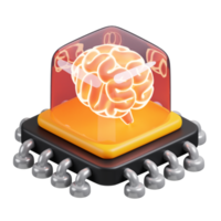 AI microchip with brain icon isolated. AI support in business and artificial intelligence technology concept. 3D Render illustration. png