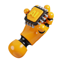 Robot hand holding AI micro chip icon isolated. AI support in business and artificial intelligence technology concept. 3D Render illustration. png