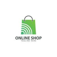 Online Store Logo design template. Wifi and bag icon combination logo design concept. Perfect for sales, discount or shop web elements. Company emblem. vector