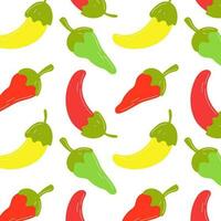 Vegetable background of Mexican peppers of different colors. Seamless isolated pattern of hot peppers. vector