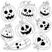 Horrible pumpkins standing on top of each other, decorations for the Halloween holiday. The composition of cute orange pumpkins for Halloween is isolated on a white background. vector