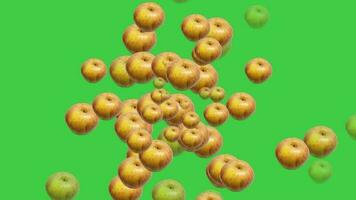 Animated video of apples scattered on a green background.