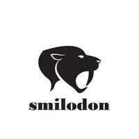 smilodon cabeza logo en negro color vector