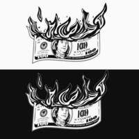 Burning 100 dollar bill Concept of money inflation vector