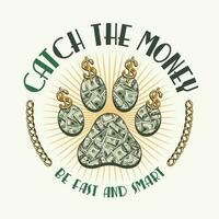 label with cats paw footprint, dollar sign, text vector