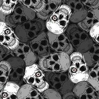 Gray camouflage pattern with human skulls with single red eye. Monochrome background. Vintage style. Dense random chaotic composition. Good for apparel, fabric, textile, sport goods. vector