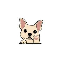 Cute french bulldog puppy waving paw cartoon vector illustration