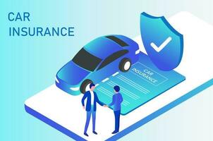 Car insurance concept .Man deal with insurance agent and signing form vector illustration