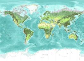 Detailed physical world map Miller projection vector