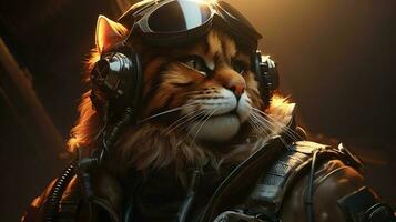 anthropomorphic cat fighter pilot, digital art illustration photo