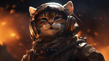 anthropomorphic cat fighter pilot, digital art illustration photo